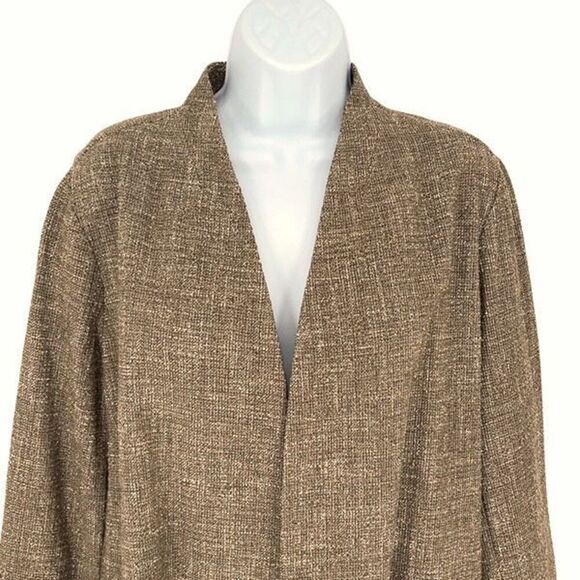 Eileen Fisher Womens Driftwood‎ Cotton Slub Tweed Open Front Blazer Brown Medium - Picture 4 of 10